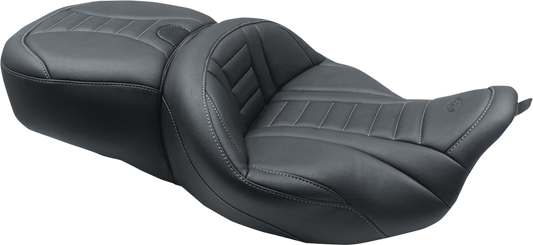 MUSTANG One-Piece Deluxe Touring Seat - Black w/ Gun Metal Stitching - FL '08-'25 79006GM