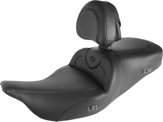 SADDLEMEN Roadsofa™ Seat - Heated - w/ Backrest - Black Stitching - FLH/FLT '08-'24 808-07B-187BRHC