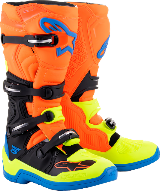 ALPINESTARS Tech 5 Boots - Orange Fluorescent/Blue/Yellow Fluorescent - US 7 / EU 40.5 2015015-4755-7