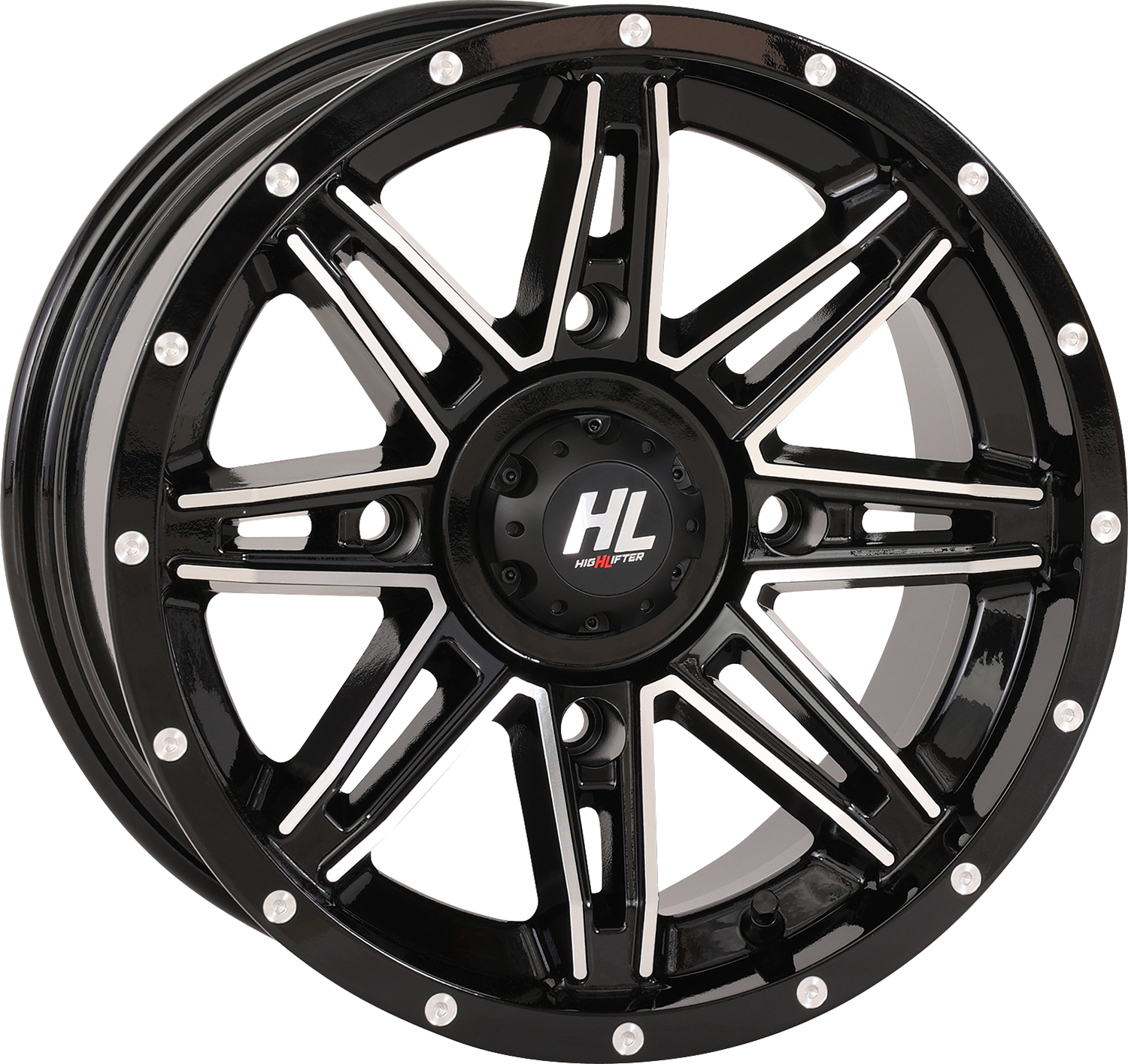 HIGH LIFTER HL22 14x7 Gloss Black Machined Wheel - 4/156 Bolt Pattern with Split 8-Spoke Design
