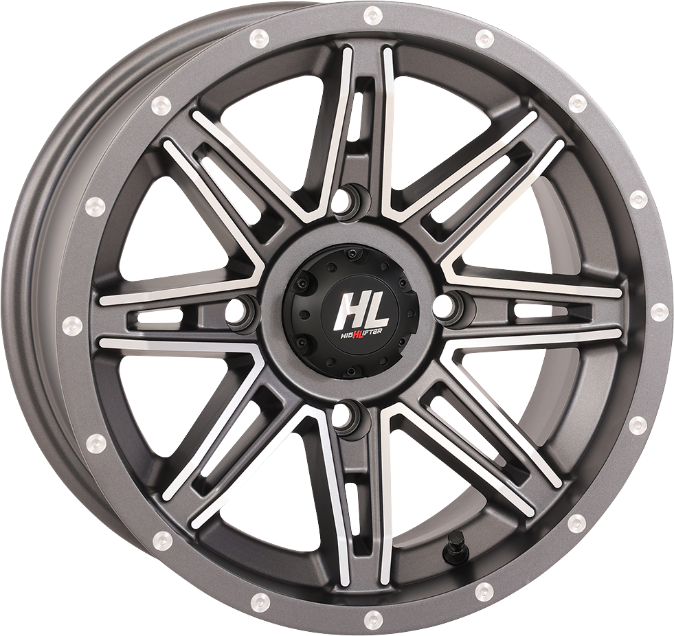HIGH LIFTER 14HL22-1837 Gun Metal Gray Wheel - 14x7 Inch with Machined Accents and Split 8-Spoke Design