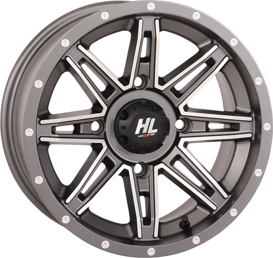 HIGH LIFTER 14HL22-1837 Gun Metal Gray Wheel - 14x7 Inch with Machined Accents and Split 8-Spoke Design