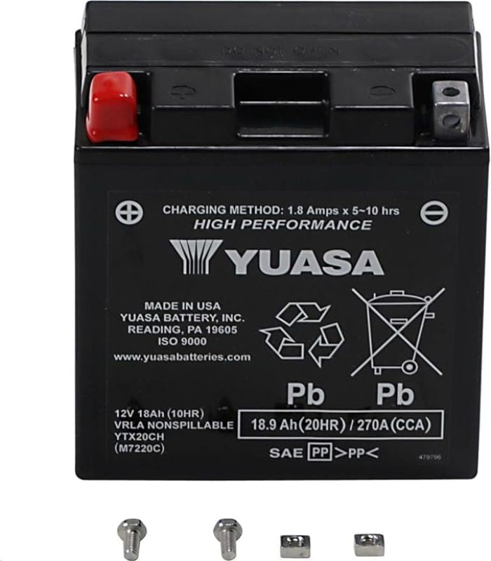 Yuasa YUAM7220C Factory Activated YTX20CH H-Performance 12 Volt Motorcycle Battery