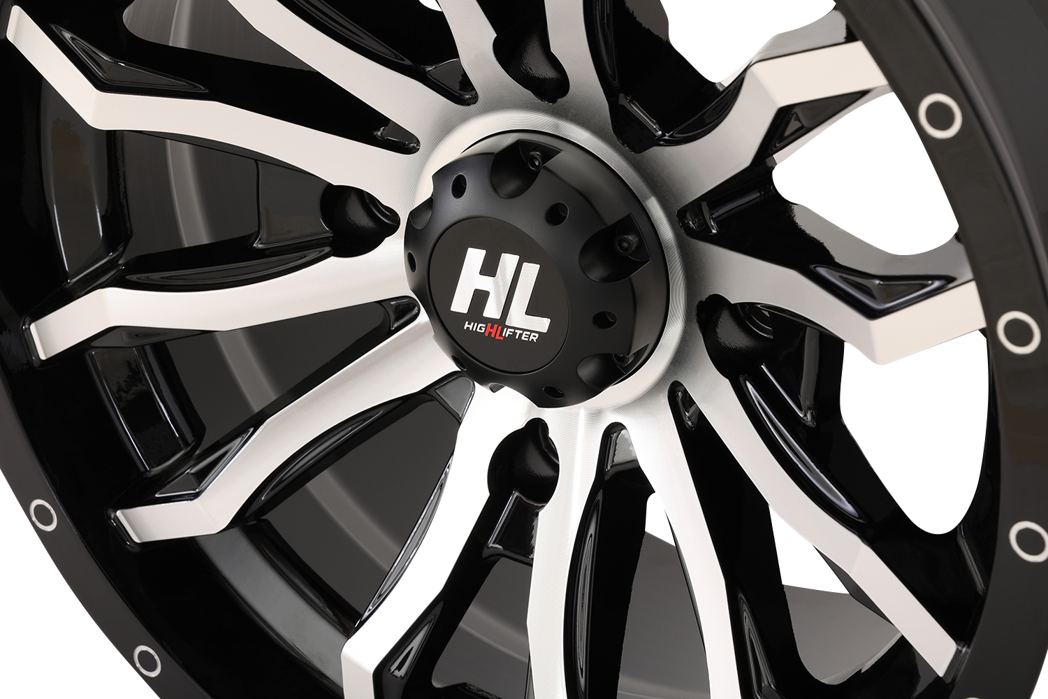 HIGH LIFTER 22HL21-1137 Gloss Black Machined 22x7 Wheel with Factory Valve Stem and Bolt-in Center Cap