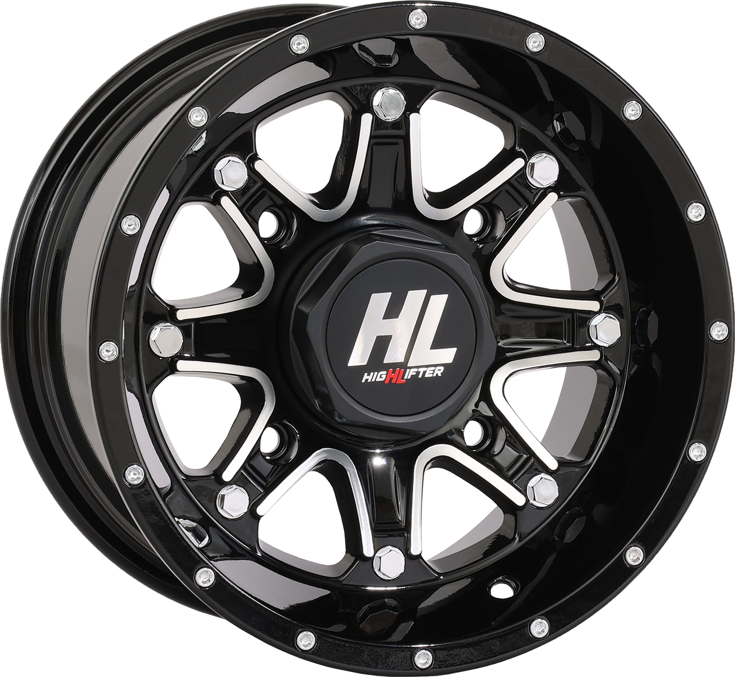 HIGH LIFTER HL4 Rear Wheel - 12x7 Inches Gloss Black with Machined Finish, Part Number 12HL04-1111