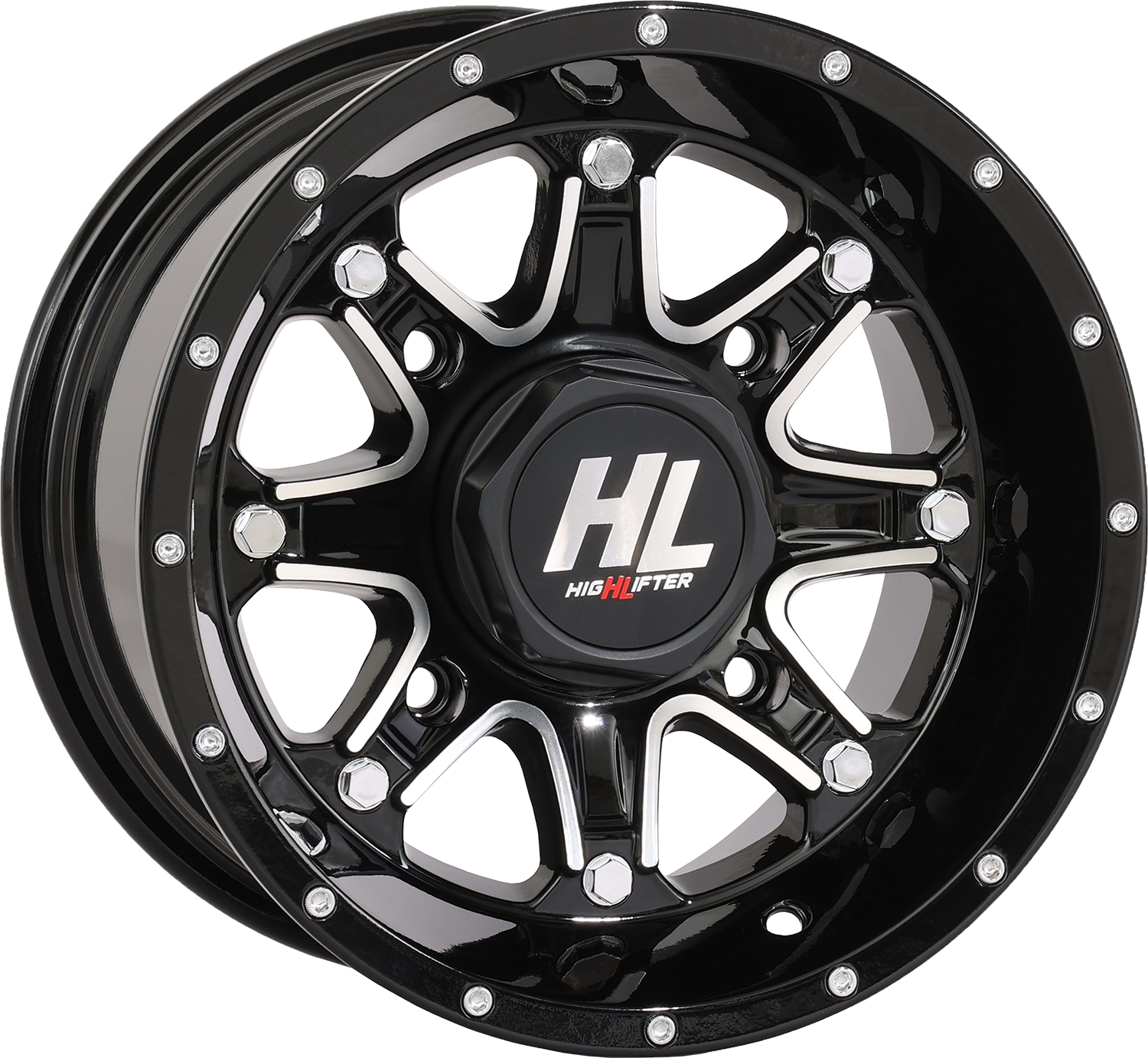HIGH LIFTER HL4 Rear Wheel - 12x7 Inches Gloss Black with Machined Finish, Part Number 12HL04-1111