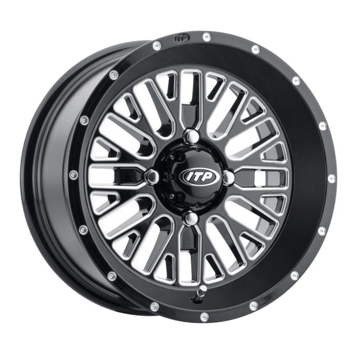 ITP Momentum Black/Machined 14x7-Inch Wheel – 4/156 Bolt Pattern, 5+2 Offset (+30mm)