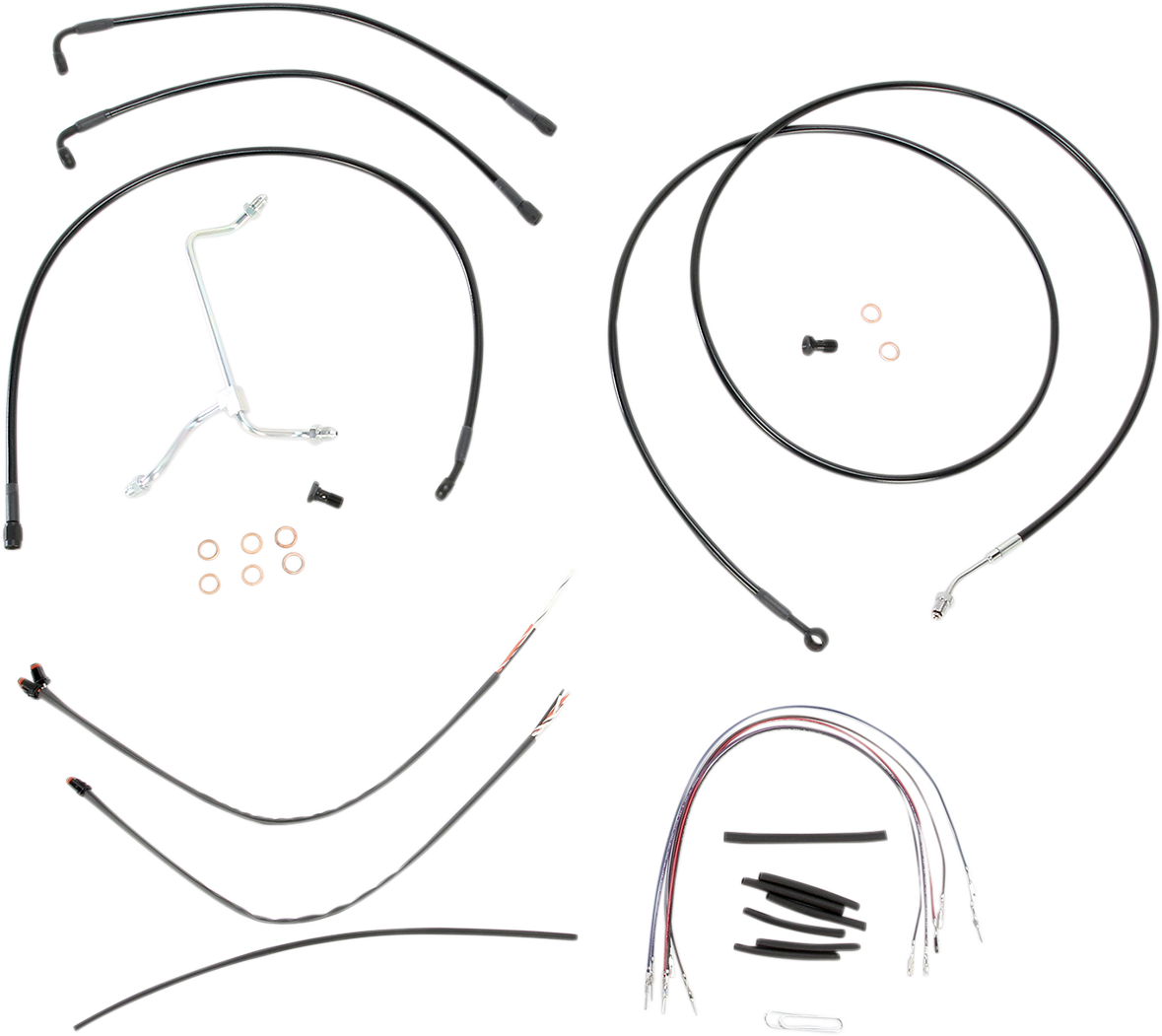 BURLY BRAND Complete Black Vinyl Handlebar Cable/Line Kit for Ape Hangers - 15" - '14-'16 FLH B30-1114