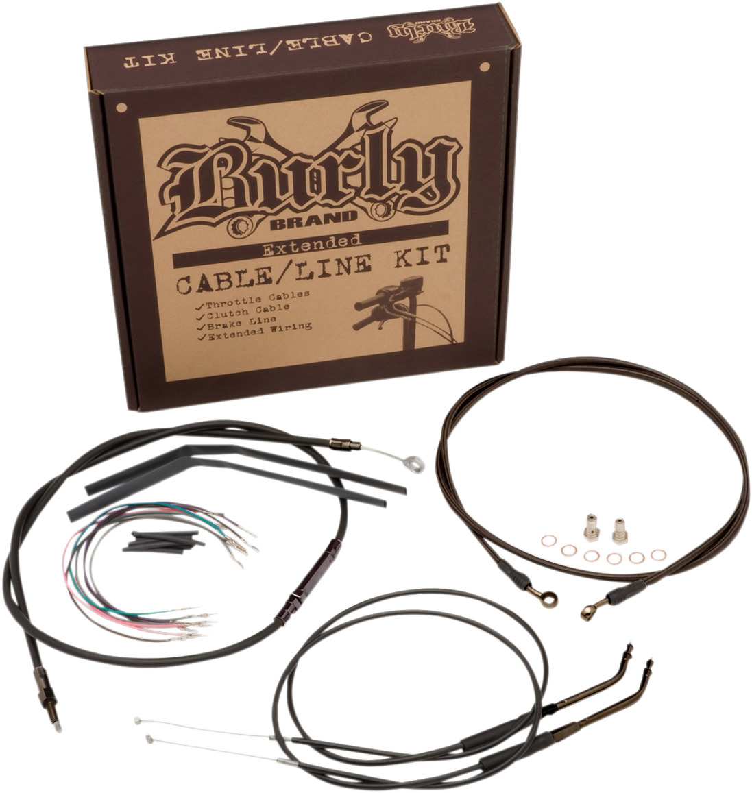 BURLY BRAND Complete Black Vinyl Handlebar Cable/Line Kit for Ape Hangers - 14" - ABS - '11-'15 Softail B30-1124
