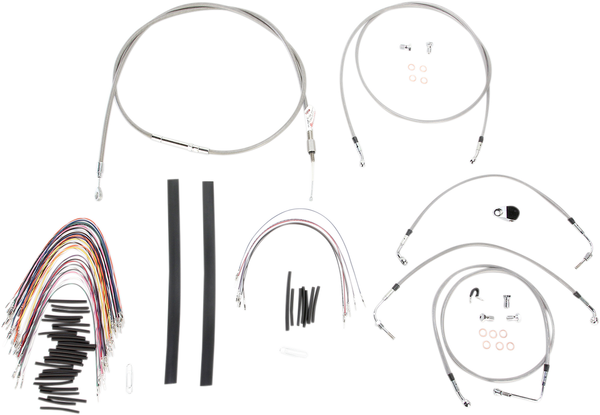 BURLY BRAND Complete Stainless Braided Handlebar Cable/Brake Line Kit - 15" Ape Hangers - '08-'13 FLH B30-1104
