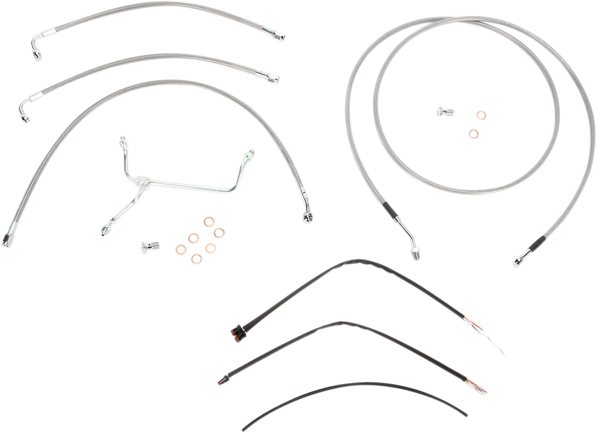 BURLY BRAND Complete Stainless Braided Handlebar Cable/Brake Line Kit - 13" Ape Hangers - '14-'16 FLH B30-1117
