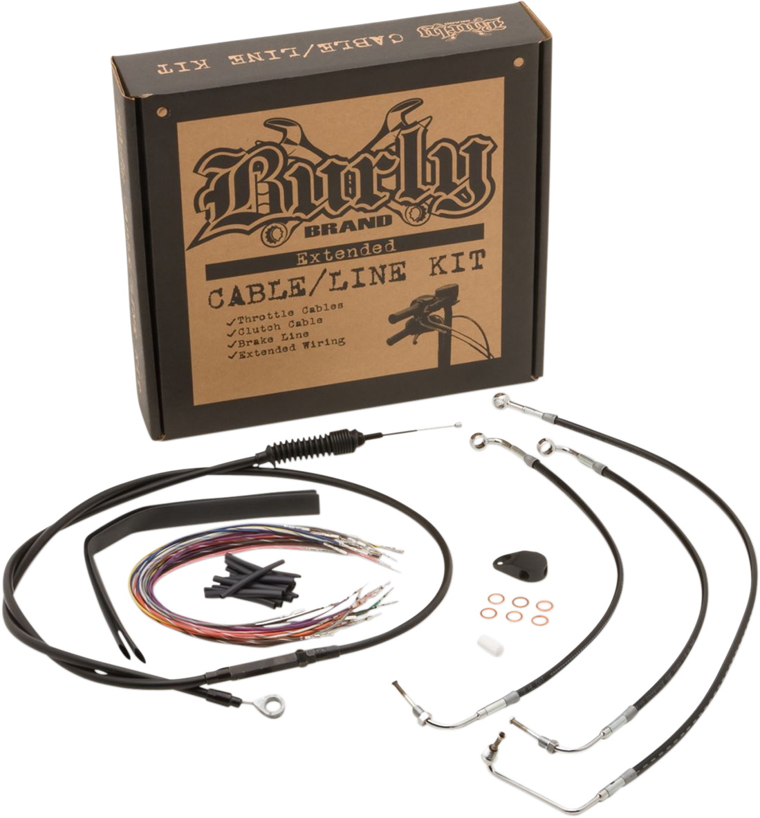 BURLY BRAND Complete Stainless Braided Handlebar Cable/Brake Line Kit - 15" Ape Hangers - '17-'20 FLH B30-1239