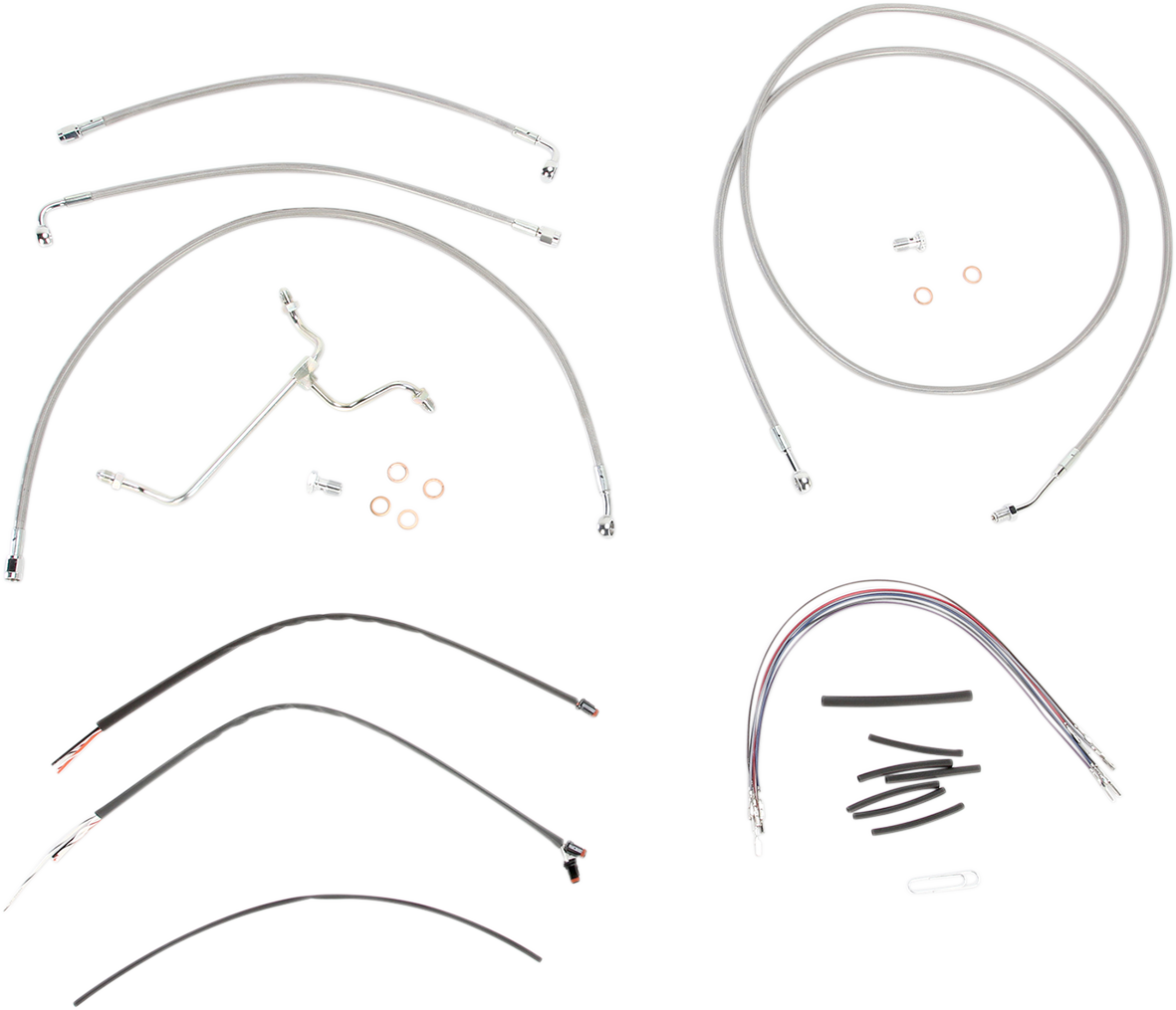 BURLY BRAND Complete Stainless Braided Handlebar Cable/Brake Line Kit - 15" Ape Hangers - '14-'16 FLH B30-1118
