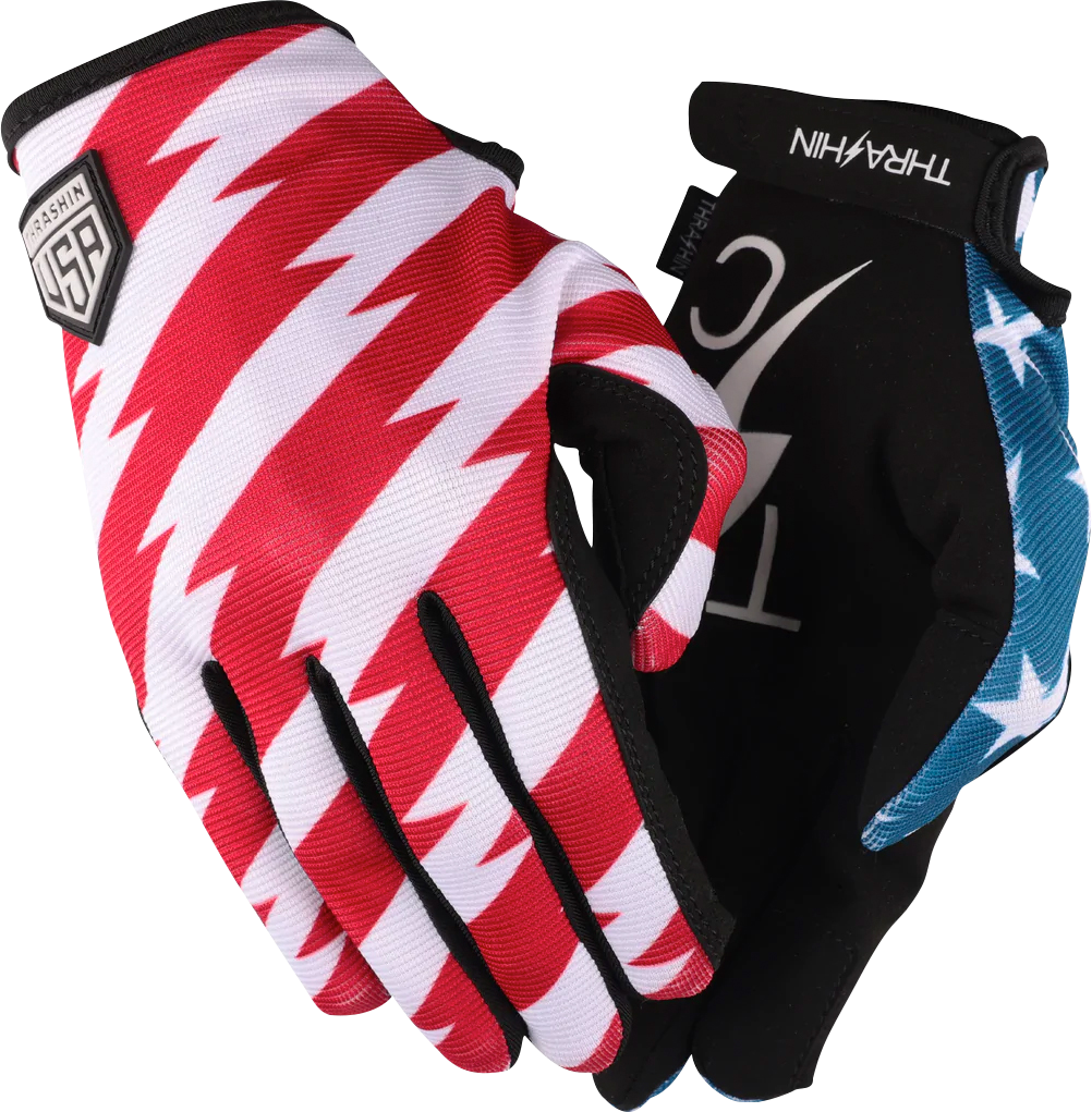 THRASHIN SUPPLY CO. Stars & Bolts Stealth Gloves - Red/Blue - Small SV1-12-08