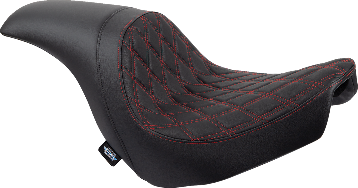 DRAG SPECIALTIES SEATS Predator Seat - Double Diamond w/ Red Sitching - Vinyl - FLSB/FXLR '18-'23 0802-1519