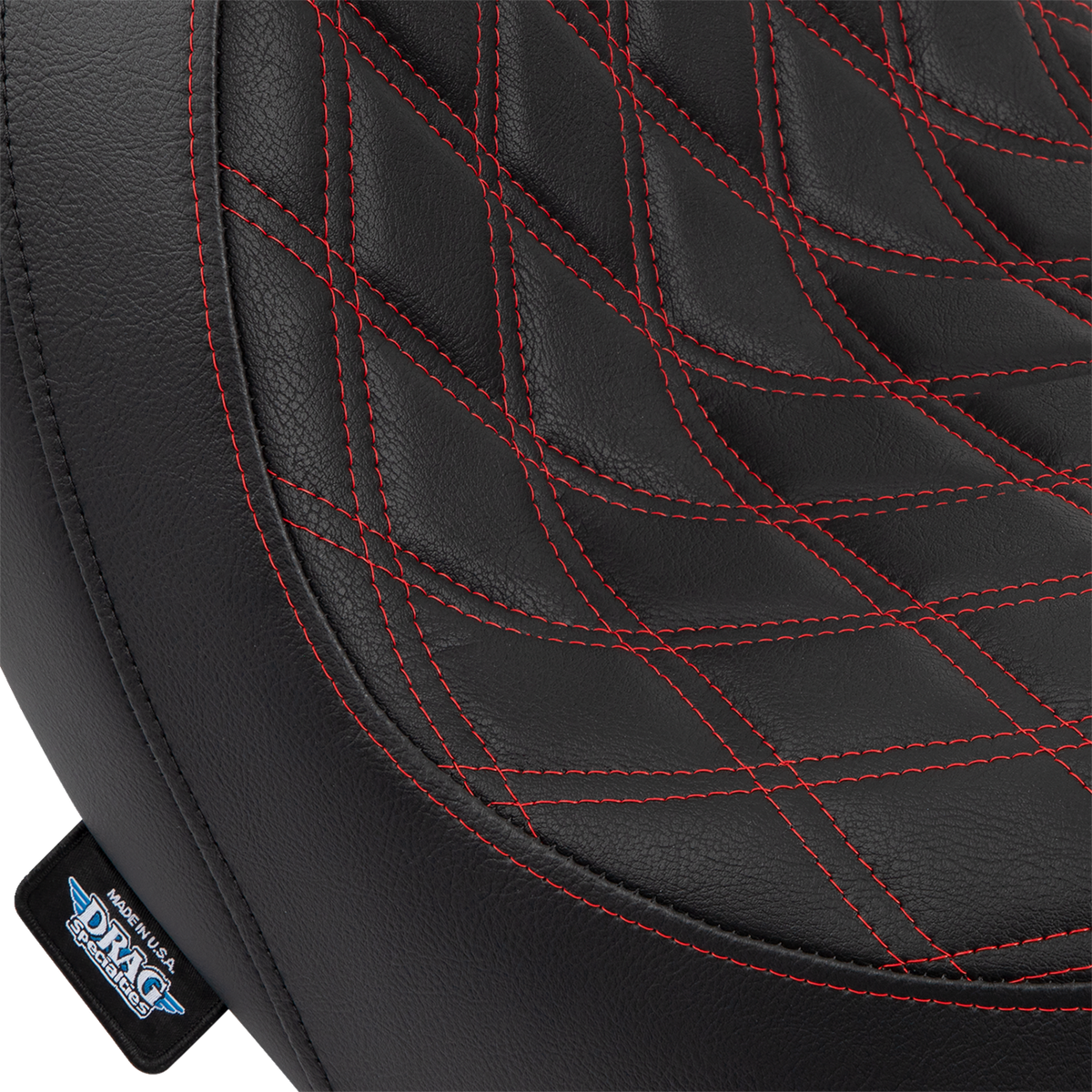 DRAG SPECIALTIES SEATS Predator Seat - Double Diamond w/ Red Sitching - Vinyl - FLSB/FXLR '18-'23 0802-1519