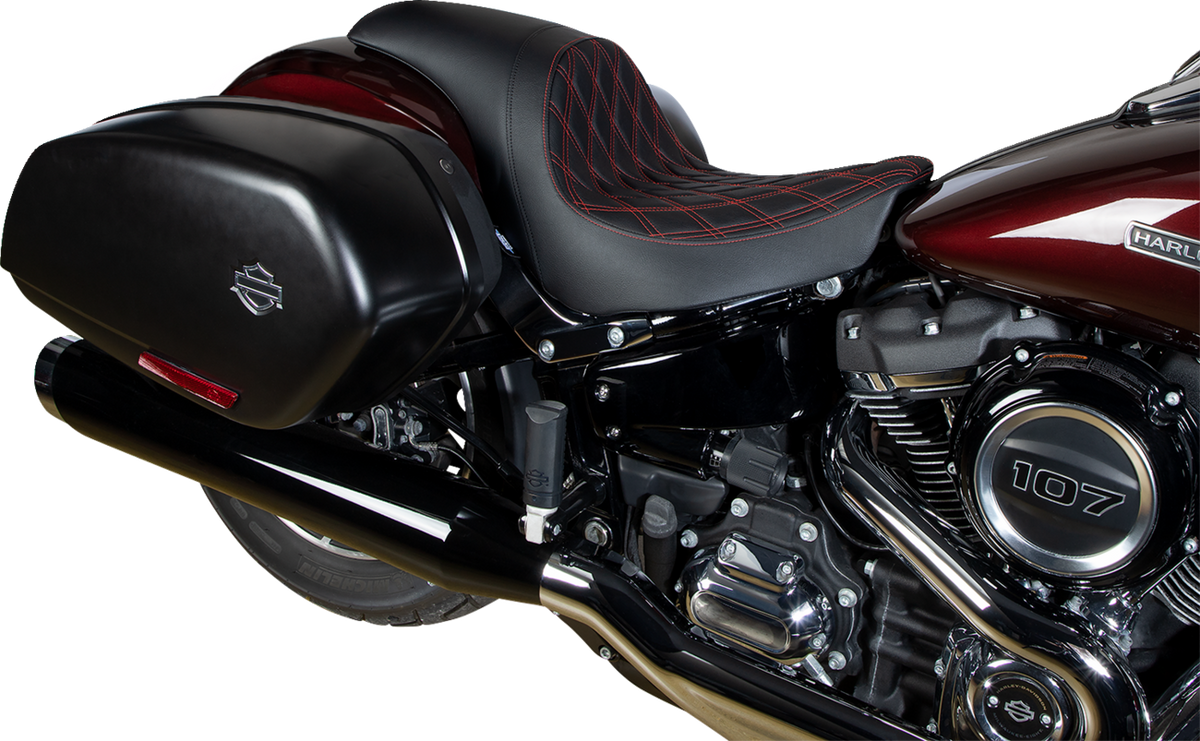 DRAG SPECIALTIES SEATS Predator Seat - Double Diamond w/ Red Sitching - Vinyl - FLSB/FXLR '18-'23 0802-1519
