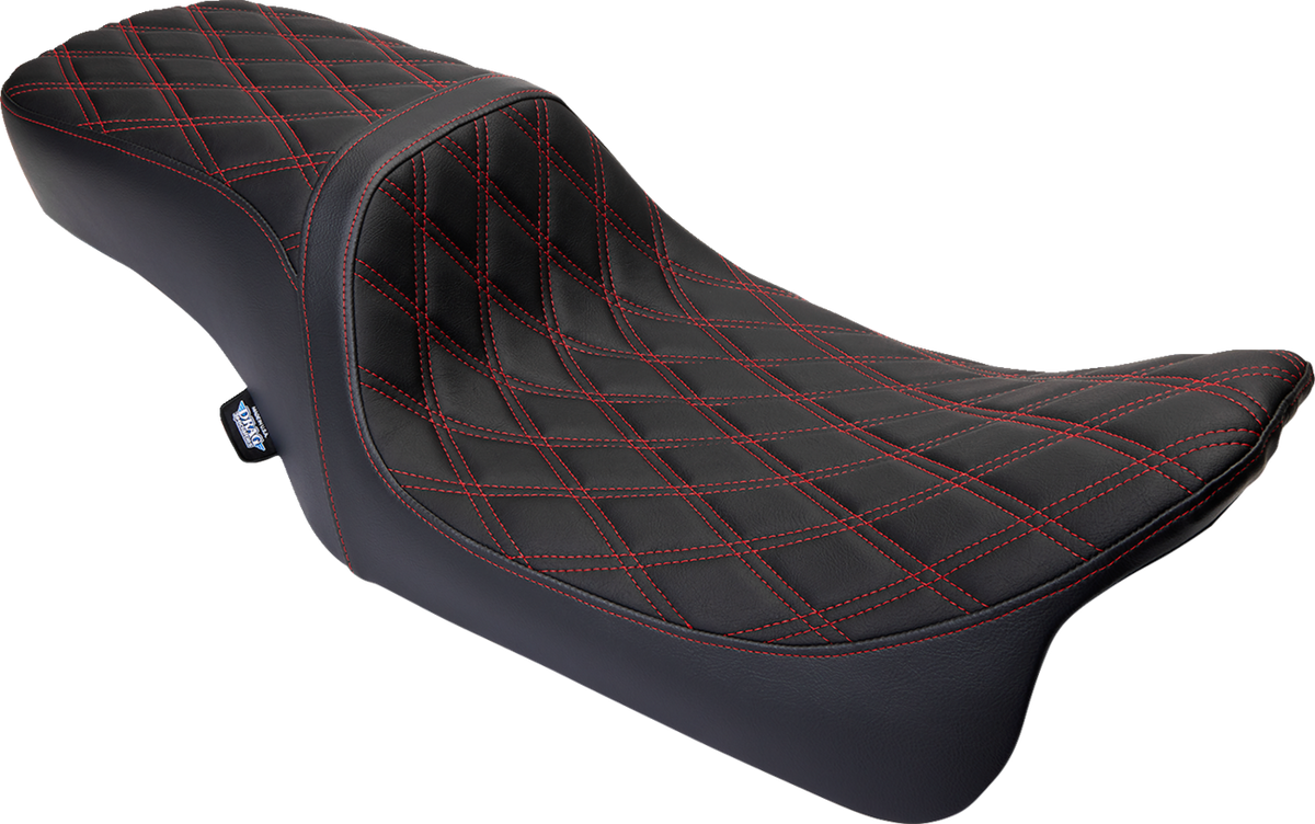 DRAG SPECIALTIES SEATS Predator 2-Up Seat - Vinyl - Double Diamond Red Stitch - w/o Backrest - FL '08-'23 0801-1494