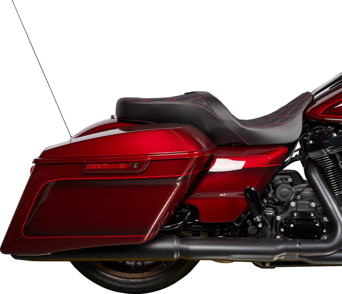 DRAG SPECIALTIES SEATS Freedom Seat - Vinyl - Double Diamond Red Stitch - FLH '09-'23 0801-1484