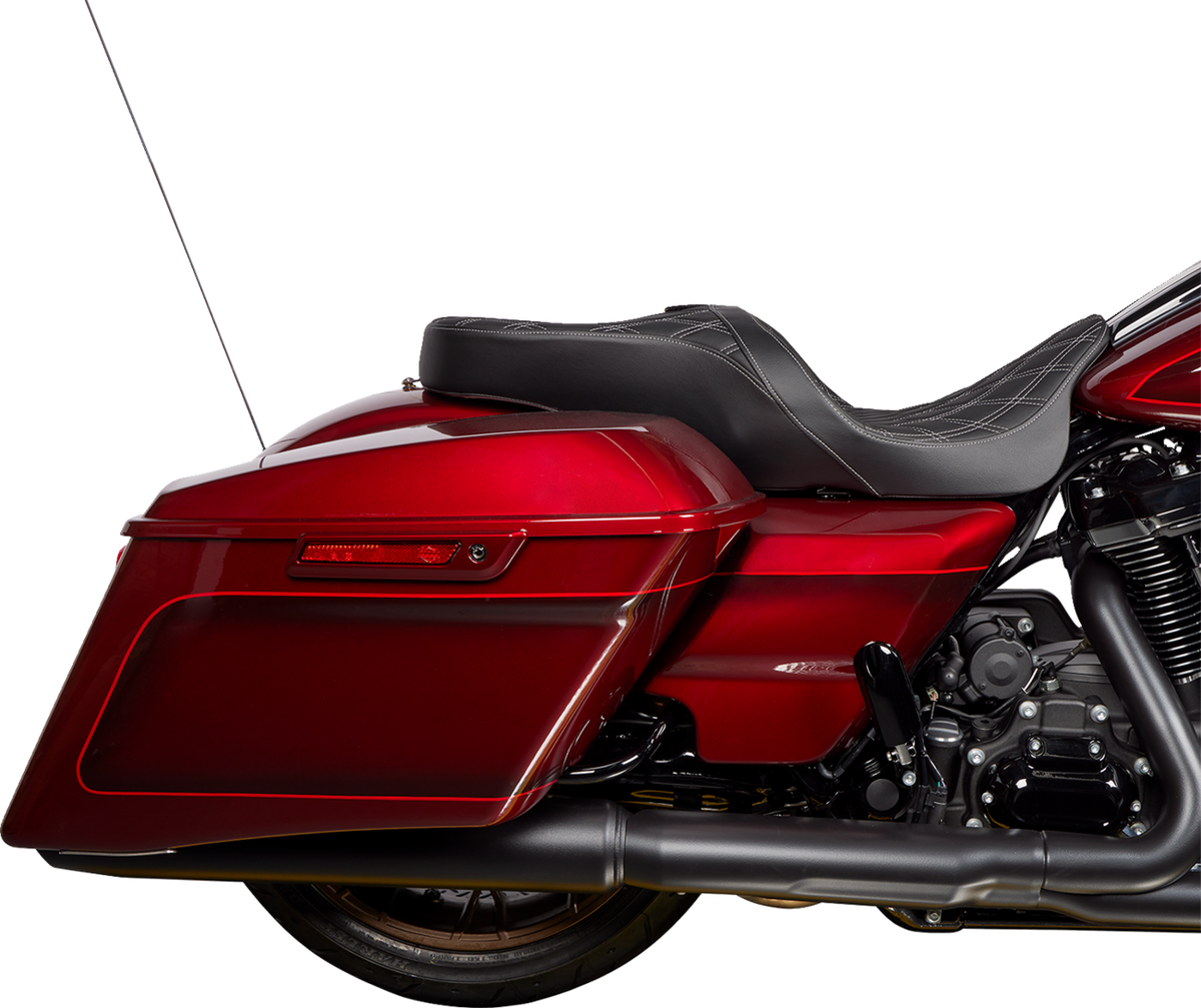 DRAG SPECIALTIES SEATS Freedom Seat - Vinyl - Double Diamond Silver Stitch - FLH '09-'23 0801-1482