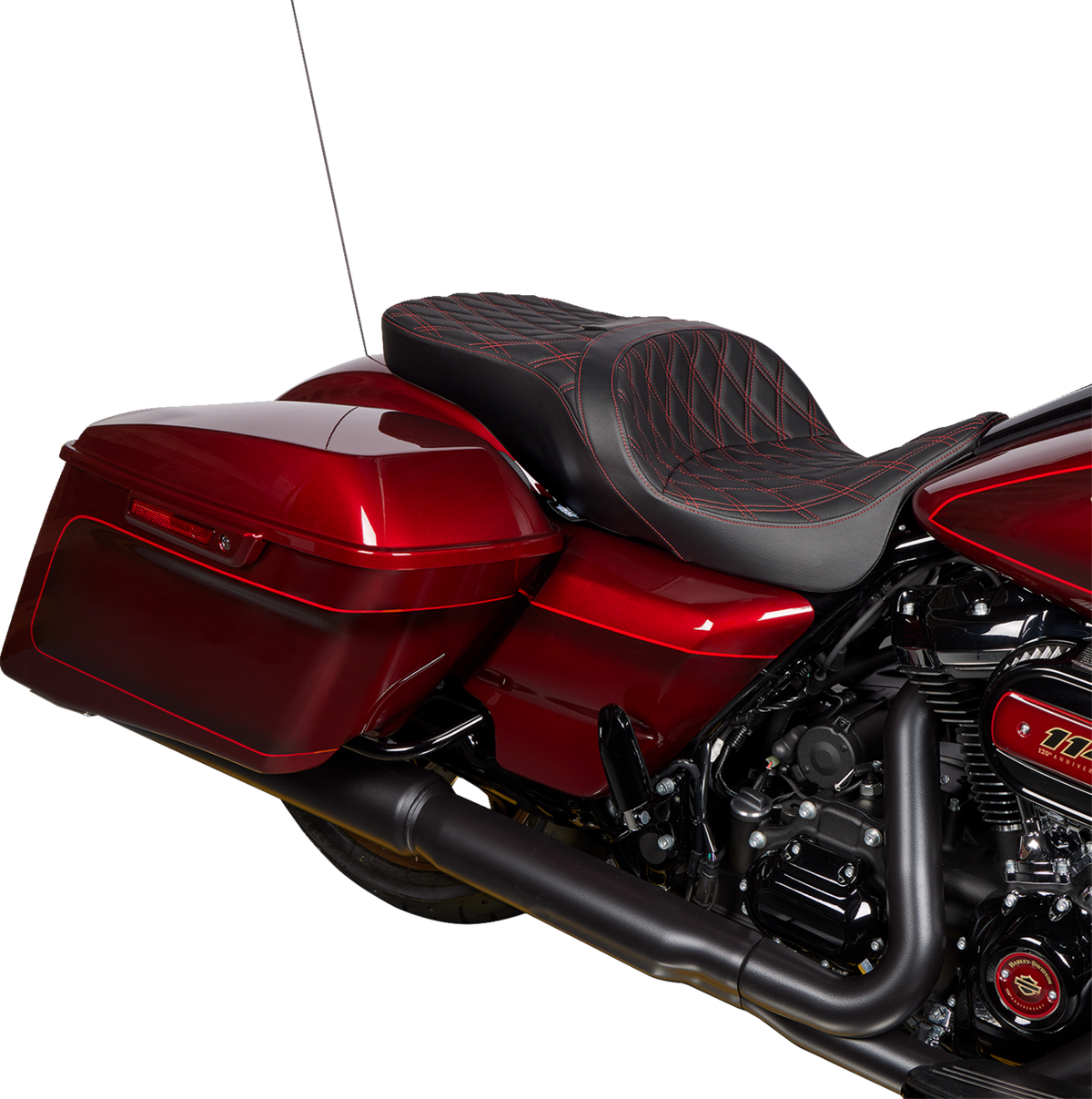 DRAG SPECIALTIES SEATS Freedom Seat - Vinyl - Double Diamond Red Stitch - FLH '09-'23 0801-1484