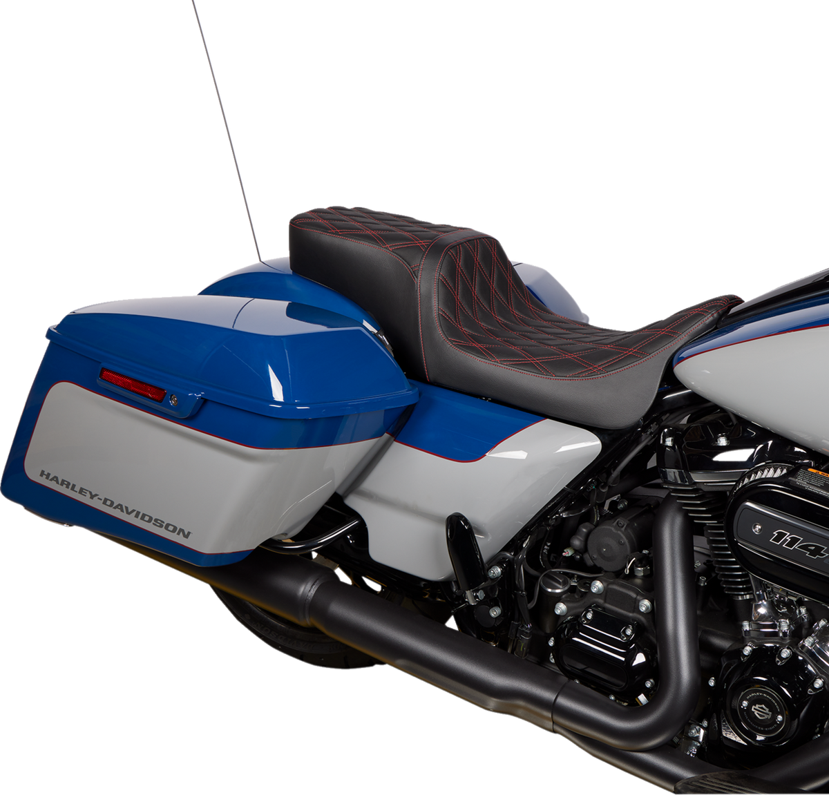DRAG SPECIALTIES SEATS Predator 2-Up Seat - Vinyl - Double Diamond Red Stitch - w/o Backrest - FL '08-'23 0801-1494