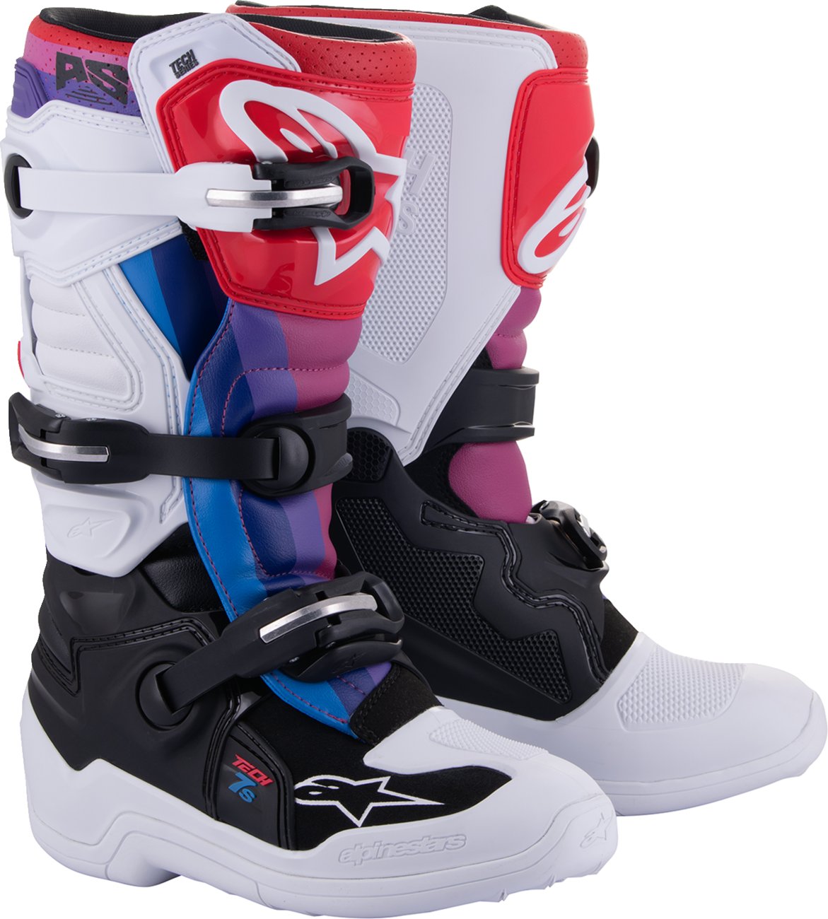 ALPINESTARS Youth Tech 7S Boots - White/Black/Rainbow - US 5 / EU 38 2015017-289-5