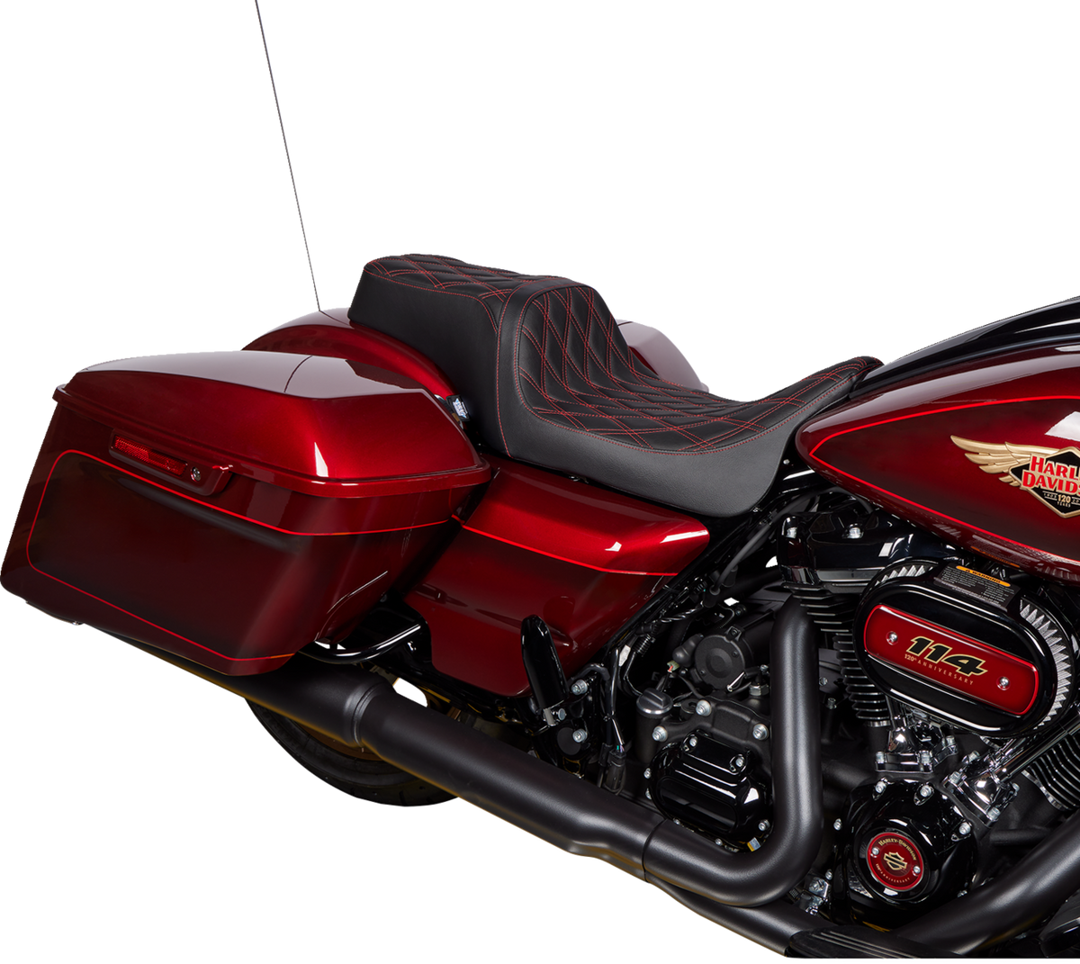 DRAG SPECIALTIES SEATS Predator 1Up Seat - Vinyl - Double Diamond Red Stitch - FLH '08-'23 08011491