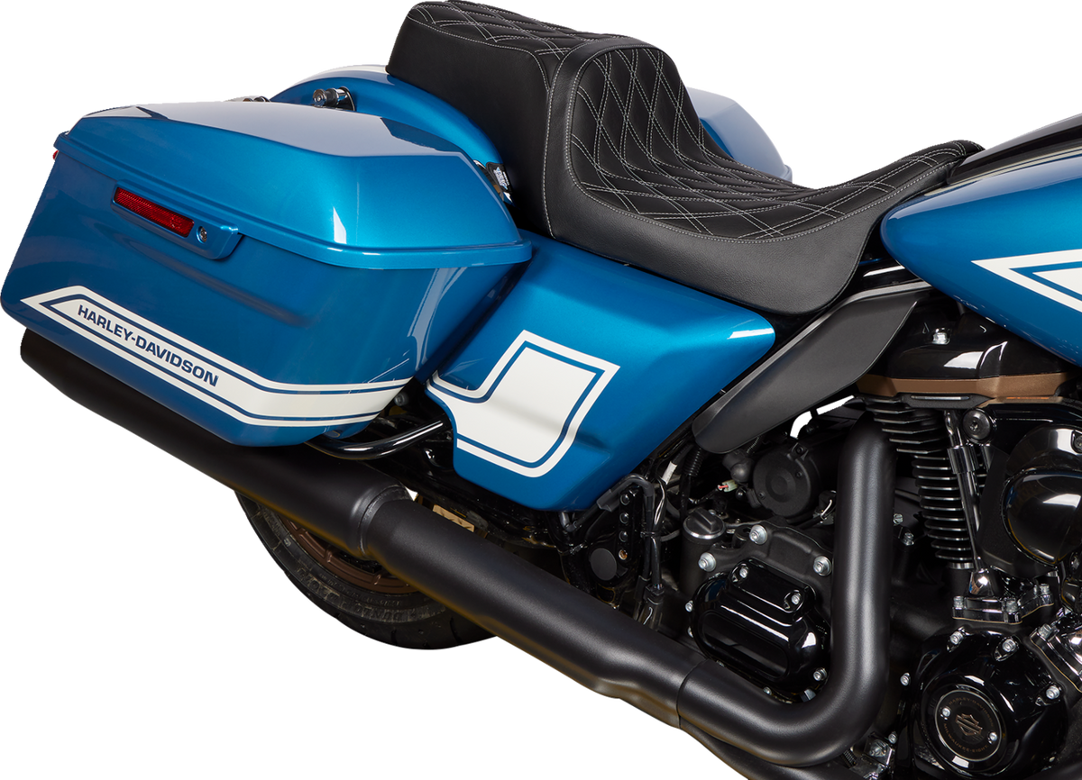 DRAG SPECIALTIES SEATS Predator 1Up Seat - Vinyl - Double Diamond Silver Stitch - FLH '08-'23 08011489