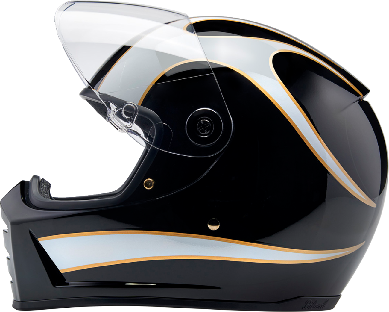 BILTWELL Lane Splitter Helmet - Gloss Black/White Flames - Small 1004-570-502
