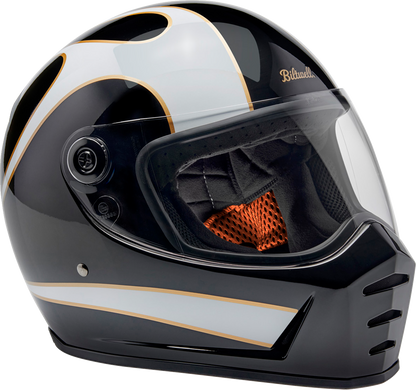 BILTWELL Lane Splitter Helmet - Gloss Black/White Flames - Large 1004-570-504