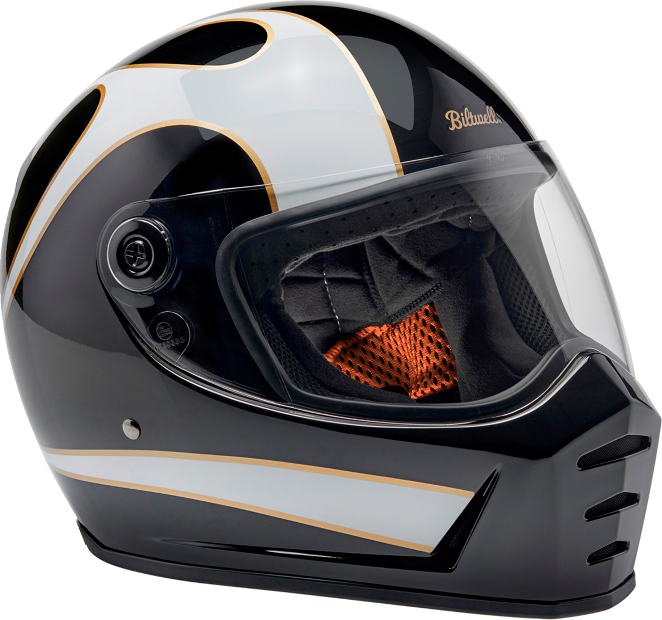 BILTWELL Lane Splitter Helmet - Gloss Black/White Flames - XL 1004-570-505