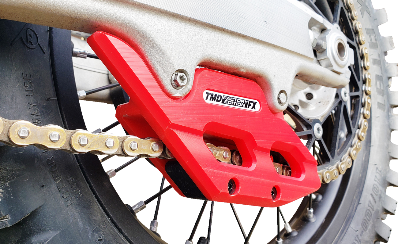 T.M. DESIGNWORKS Factory Edition Chain Guide With Replacement Wear Pad - Red - Gas Gas/Husqvarna/KTM RCG-KT5-RD