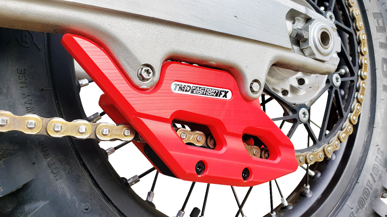 T.M. DESIGNWORKS Factory Edition Chain Guide With Replacement Wear Pad - Red - Gas Gas/Husqvarna/KTM RCG-KT5-RD
