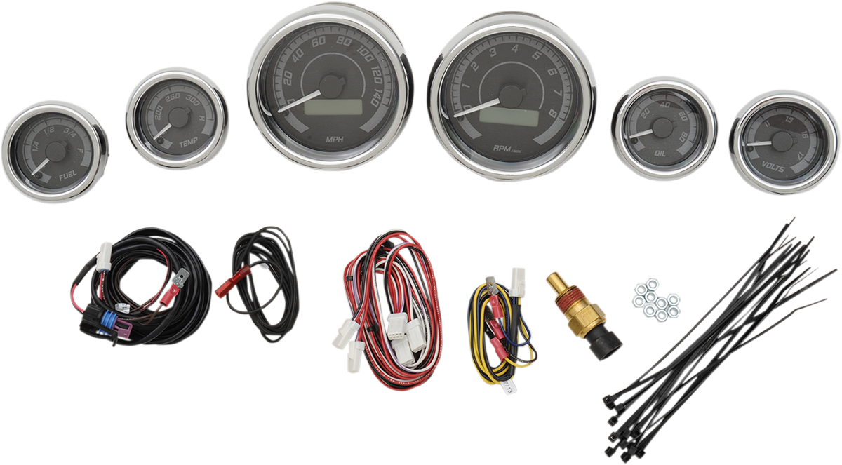 DAKOTA DIGITAL MVX-8K Series Analog/Digital 6-Gauge Kit - Chrome Bezel - Black Face with Gray Background MVX -8604-KG-C