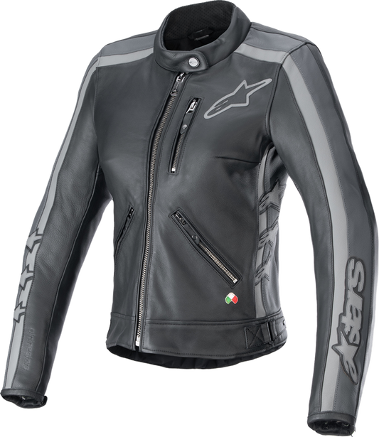 ALPINESTARS Stella Dyno Leather Jacket - Black Tar Gray/Dark Gray - XS 3113924-1296-XS