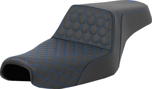SADDLEMEN Step-Up Seat - Honeycomb - Blue Stitching - 3.3 Gal Tank - Sportster '04-'22 807-11-17701