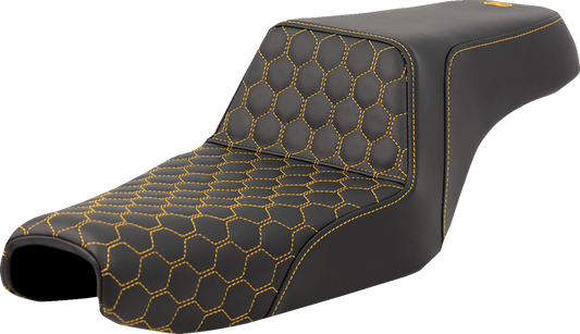 SADDLEMEN Step-Up Seat - Honeycomb - Gold Stitching - 3.3 Gal Tank - Sportster '04-'22 807-11-17707