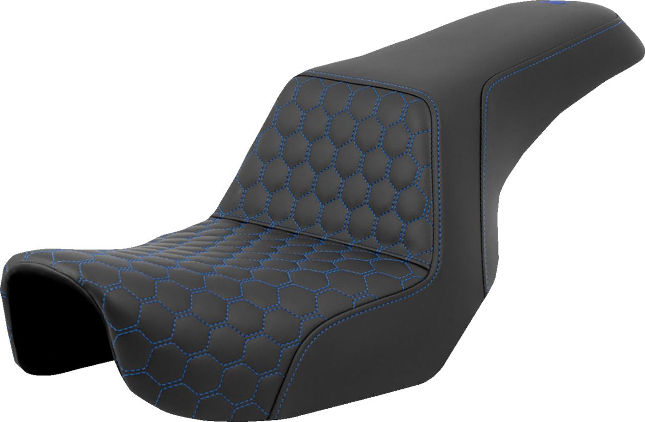 SADDLEMEN Step-Up Seat - Honeycomb - Blue Stitching - Dyna '06-'17 806-04-17701