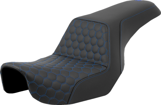 SADDLEMEN Step-Up Seat - Honeycomb - Blue Stitching - Dyna '06-'17 806-04-17701