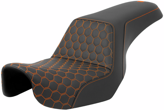 SADDLEMEN Step-Up Seat - Honeycomb - Orange Stitching - Dyna '06-'17 806-04-17703