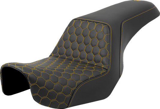 SADDLEMEN Step-Up Seat - Honeycomb - Gold Stitching - Dyna '06-'17 806-04-17707