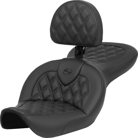 SADDLEMEN Roadsofa™ Seat - with Backrest - Lattice Stitch - FXDWG '96-'23 896-05-182BR