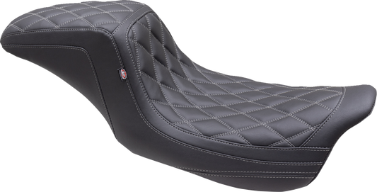MUSTANG One Piece 2-Up Squareback Seat - Double Diamond - Gun Metal Stitch - FL '08-'25 75299GM
