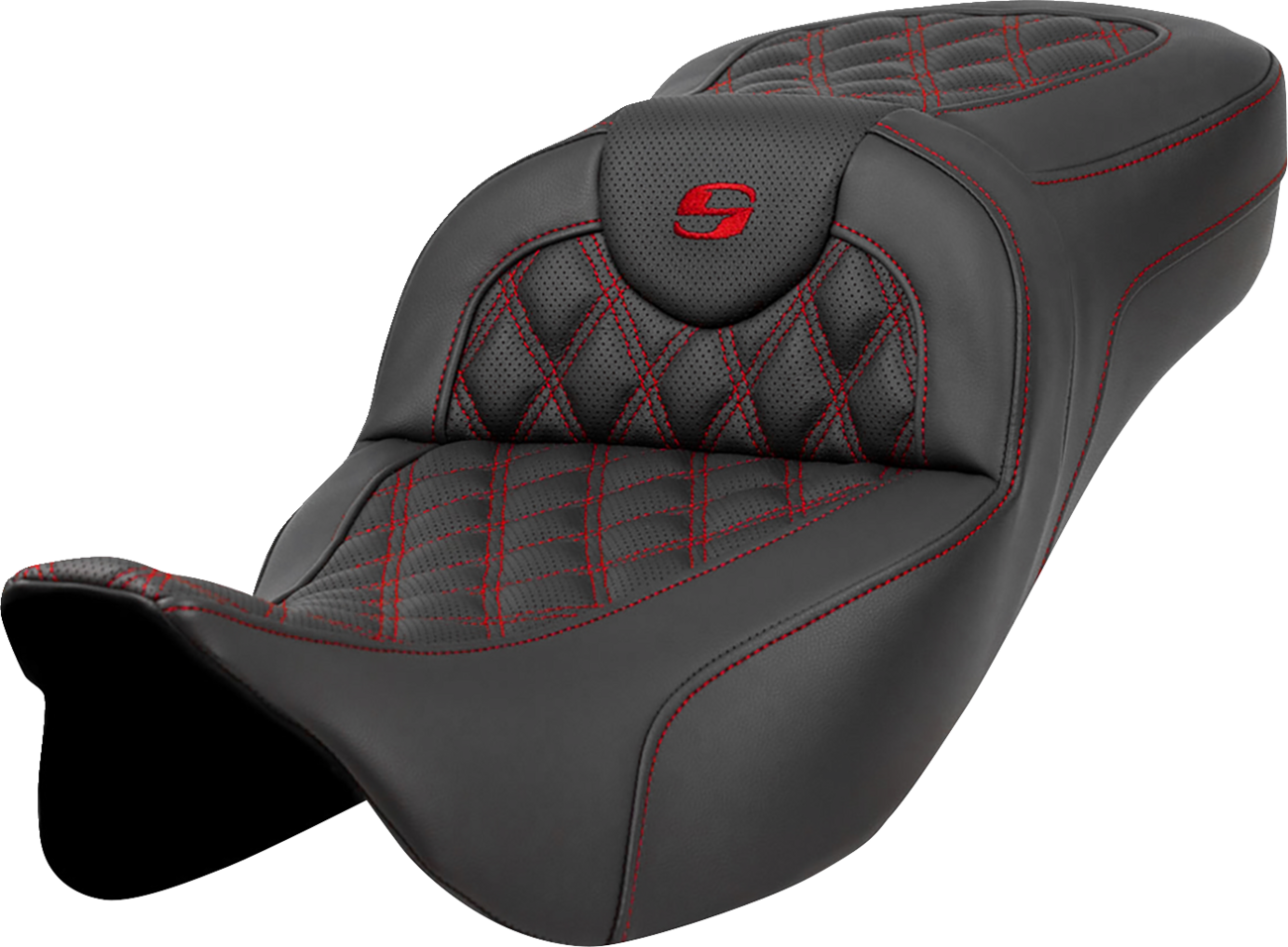 SADDLEMEN Extended Reach Roadsofa™ Seat - Lattice Stitch - Red Stitch - without Backrest - FL '08-'24 808-07B-18404