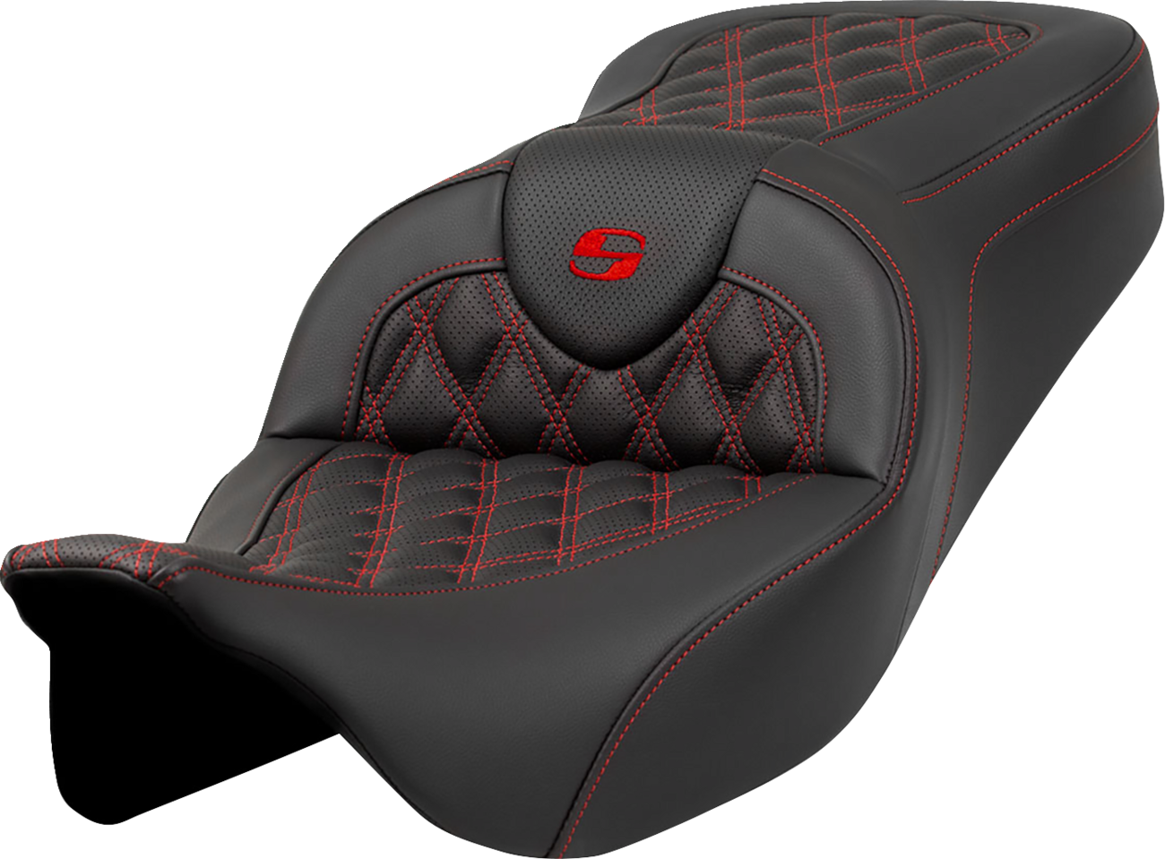 SADDLEMEN Roadsofa™ Seat - Lattice Stitch - Red Stitch - without Backrest - FLH/FLT '08-'23 808-07B-18204