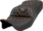 SADDLEMEN Roadsofa™ Seat - Lattice Stitch - Orange Stitch - without Backrest - FLH/FLT '08-'23 808-07B-18203