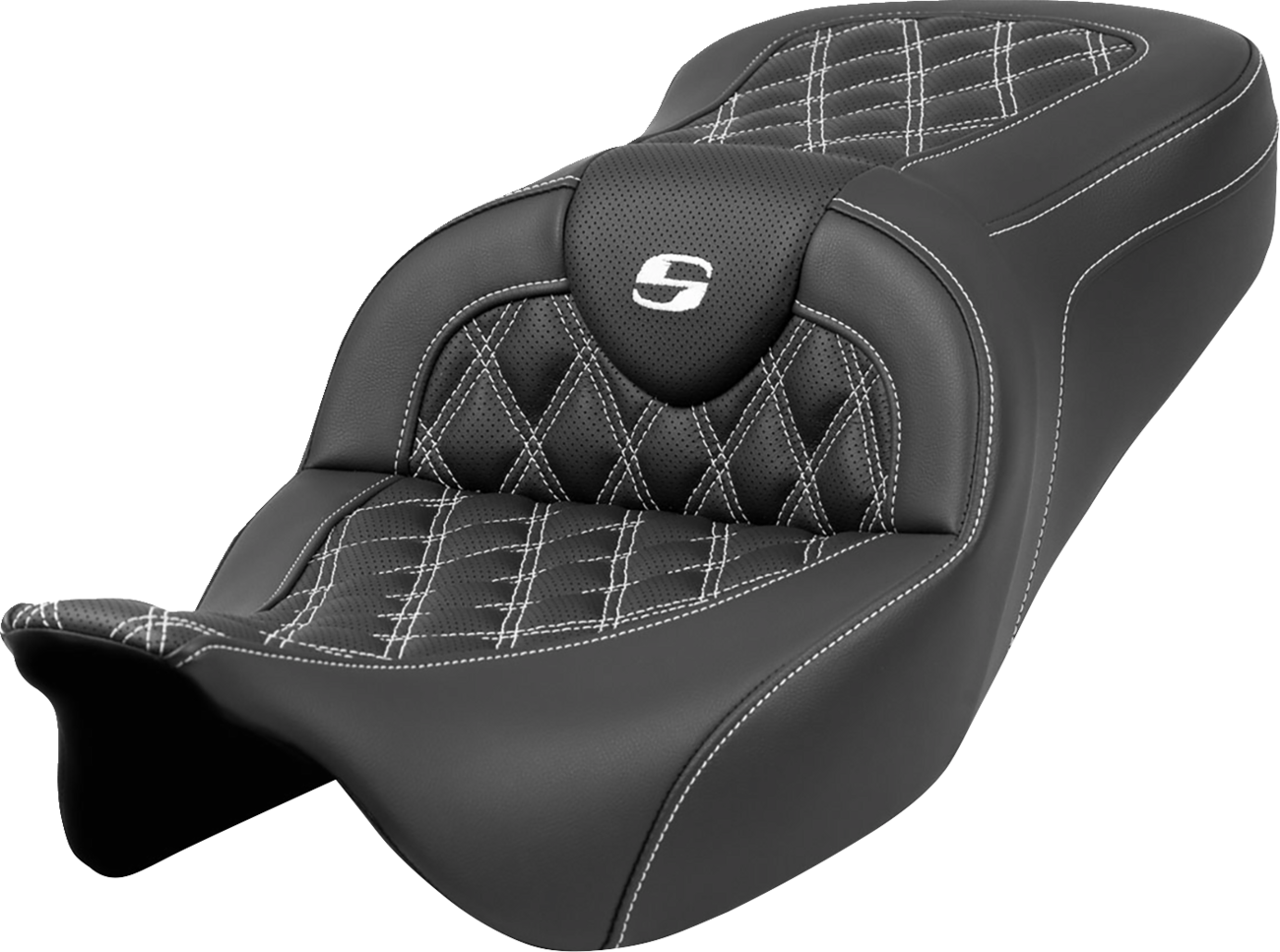 SADDLEMEN Roadsofa™ Seat - Lattice Stitch - White Stitch - without Backrest - FLH/FLT '08-'23 808-07B-18206
