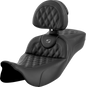 SADDLEMEN Roadsofa™ Extended Reach Seat - Lattice Stitch - Dark Gray Stitch - with Backrest - FL '08-'24 808-07B-184B2