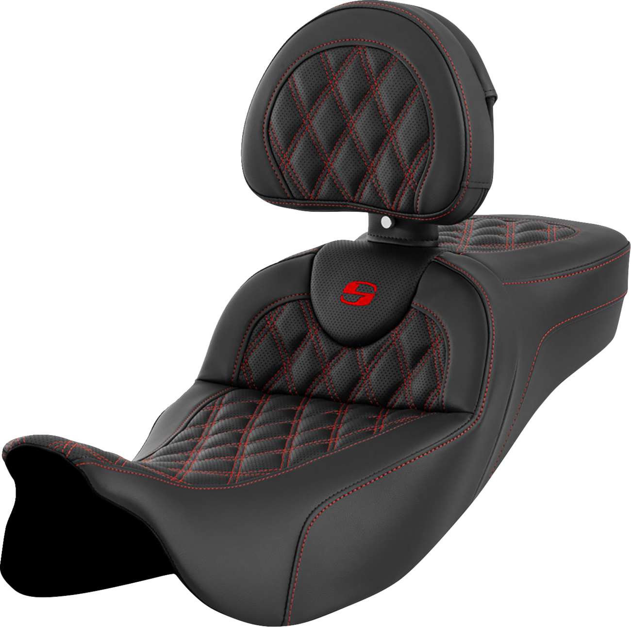 SADDLEMEN Roadsofa™ Extended Reach Seat - Lattice Stitch - Red Stitch - with Backrest - FL '08-'24 808-07B-184B4